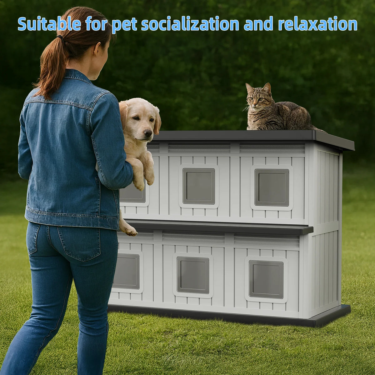 Weatherproof Dual Tier Resin Cat House For Indoor And Outdoor Use