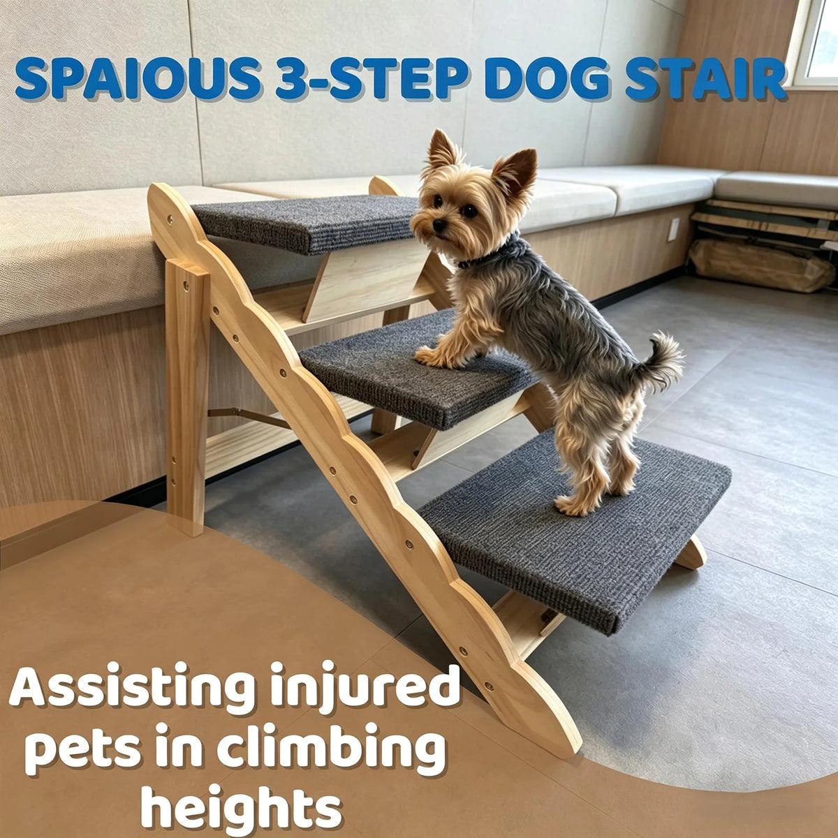 DishyKooker 3 Step Wooden Pet Stairs And Folding Dog Ramp