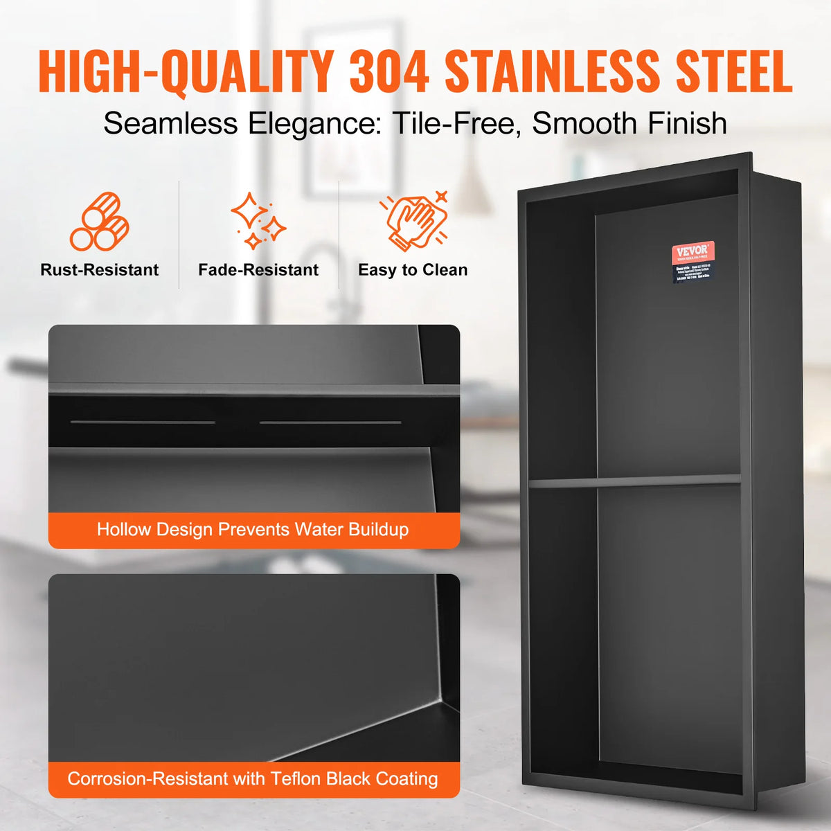 SucceBuy 304 Stainless Steel Shower Recessed Niche Double Shelf Storage