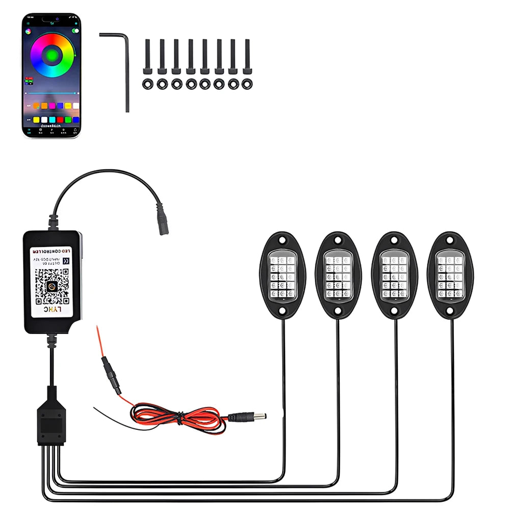 Universal RGB Car LED Rock Lights With App Music Mode