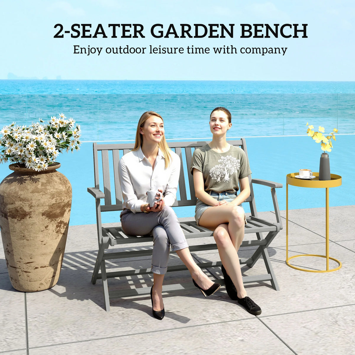 Ousunny 2 Person Wood Outdoor Bench For Garden Patio