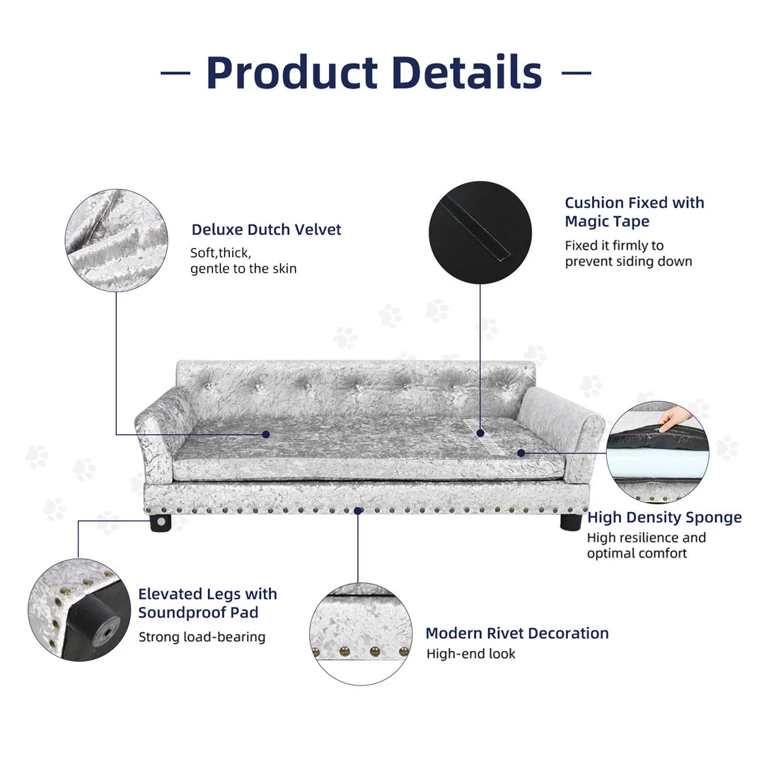 Bingopaw Deluxe Velvet Pet Sofa With Removable Cushion For Dogs