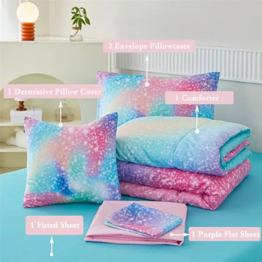 Girls Ombre Galaxy Glitter Comforter Set With Matching Sheets