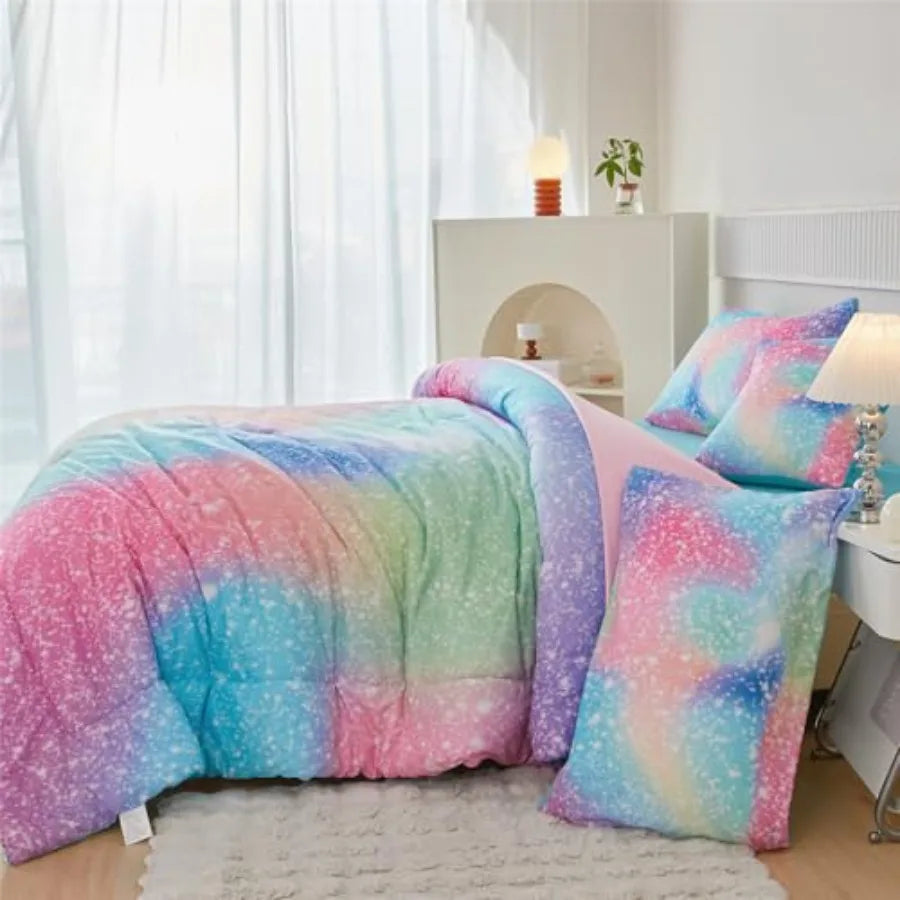 Girls Ombre Galaxy Glitter Comforter Set With Matching Sheets
