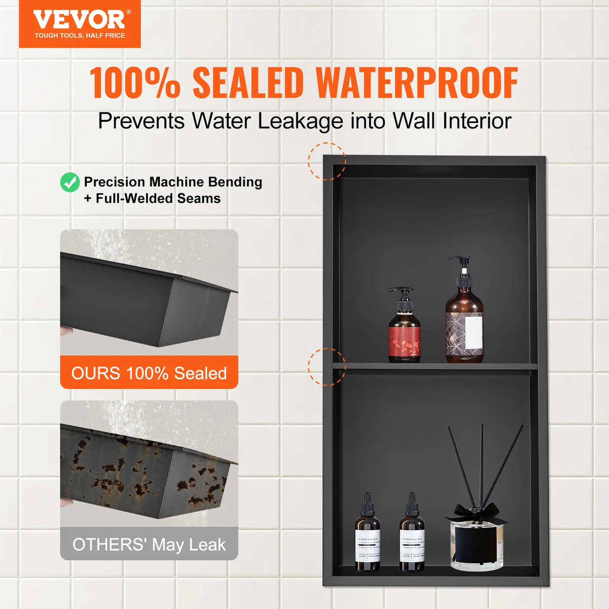 SucceBuy 304 Stainless Steel Shower Recessed Niche Double Shelf Storage