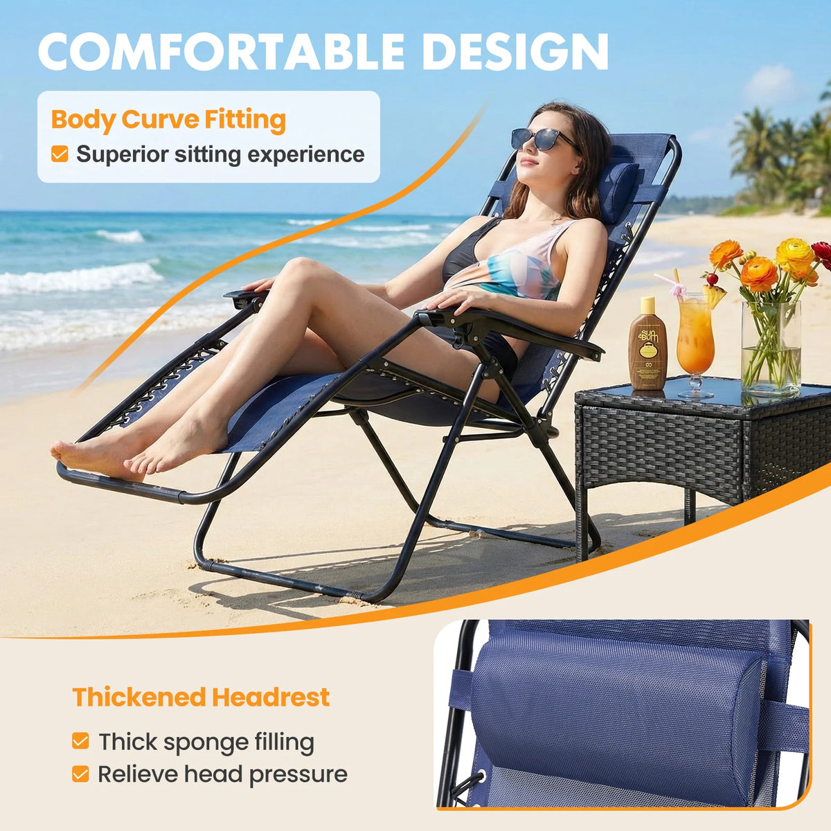 MCQ Outdoor Zero Gravity Folding Recliner Patio Chair With Pillow