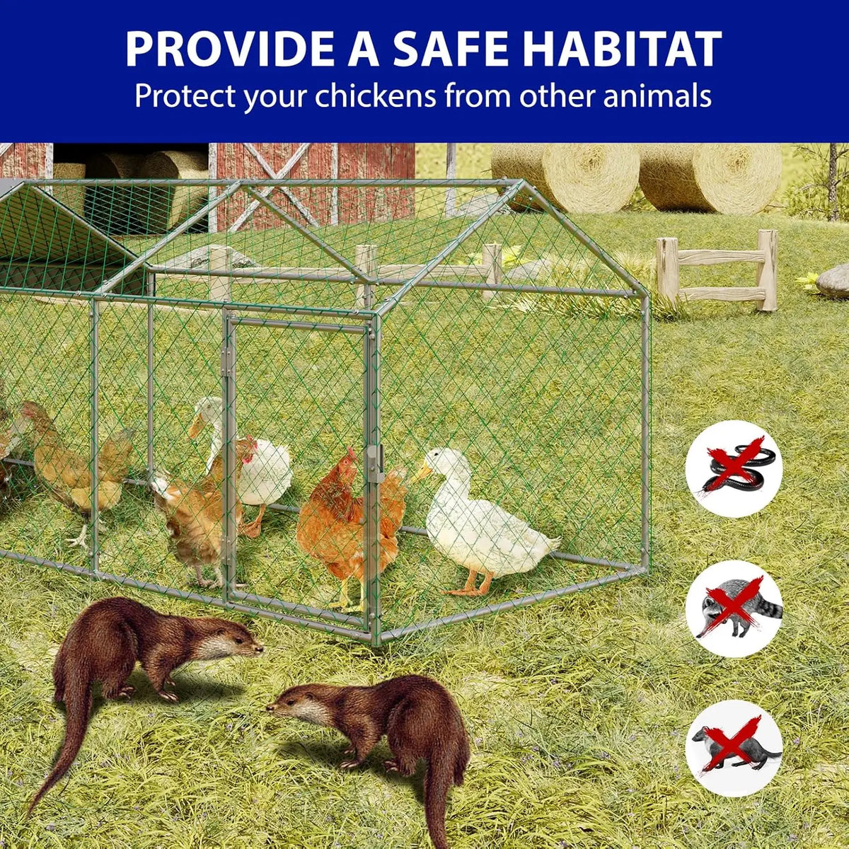 HiMISS Portable Metal Chicken Coop With Waterproof Run Cover
