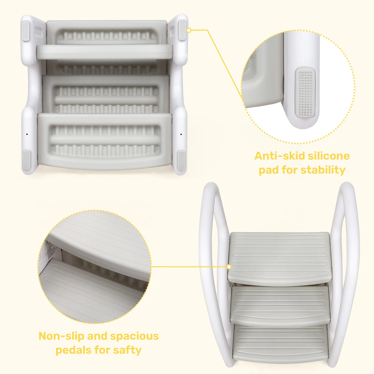Secure Dual Step Stool With Side Handles For Kids Bathroom
