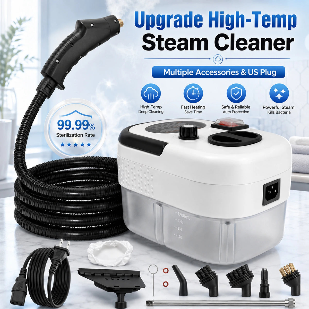 2500W Portable Handheld Steam Cleaner With Accessories