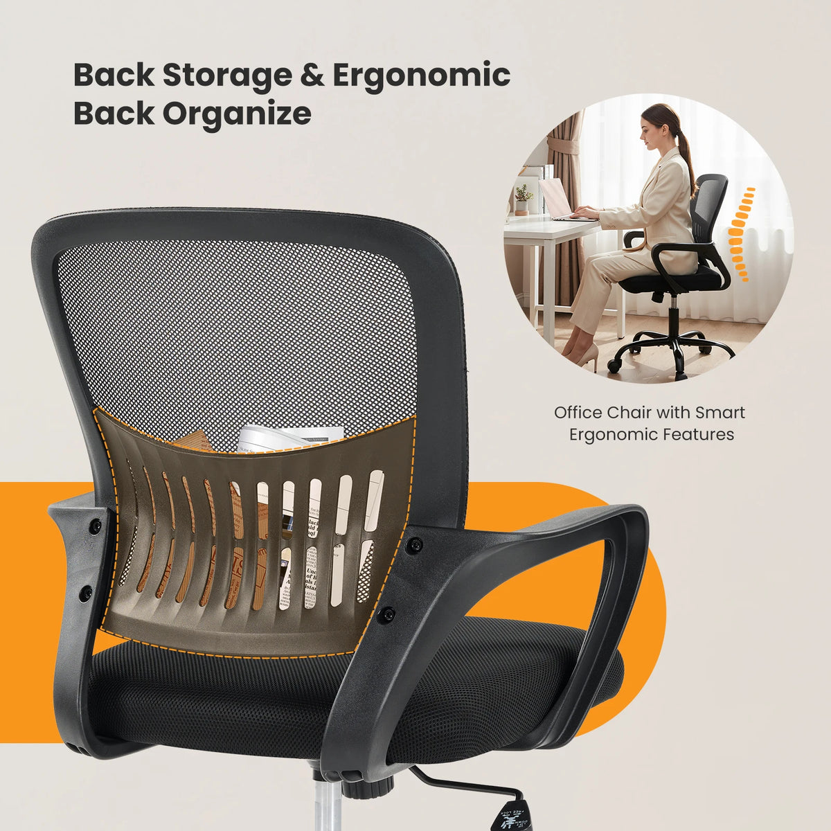 MCQ Ergonomic Mid Back Office Chair With Adjustable Lumbar Support