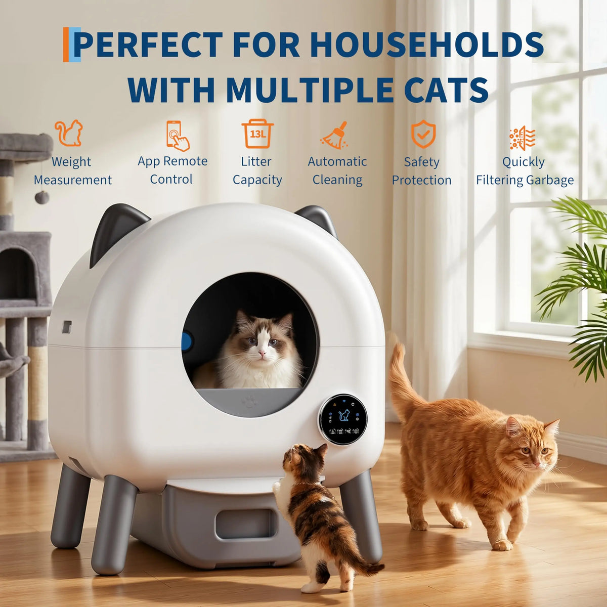 HiMiss Automatic Self Cleaning Cat Litter Box App Odor Control