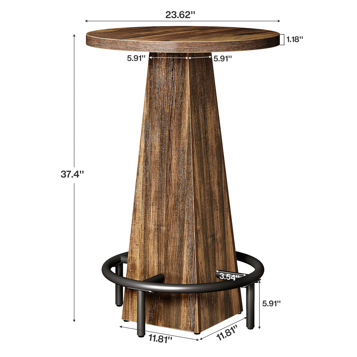 Tribesigns Round Commercial Wood Bar Table With Metal Footrest