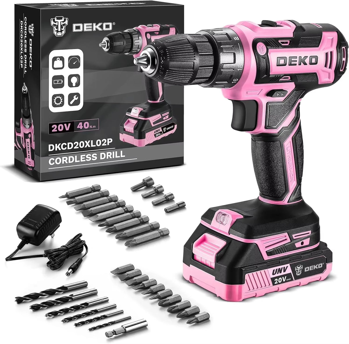 DEKO 20V Cordless Power Drill With Battery And Charger