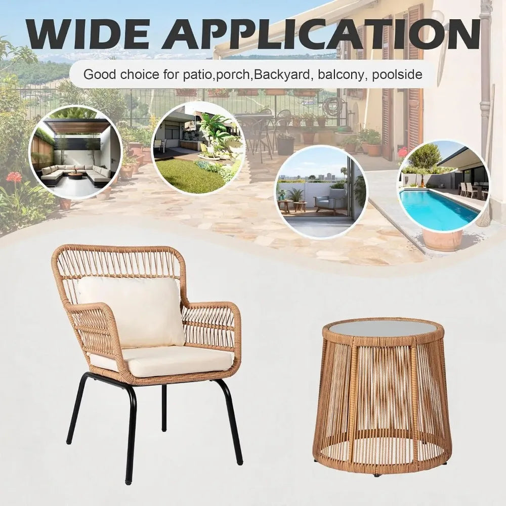 Modern Wicker Rattan Bistro Set For Outdoor Patio And Balcony