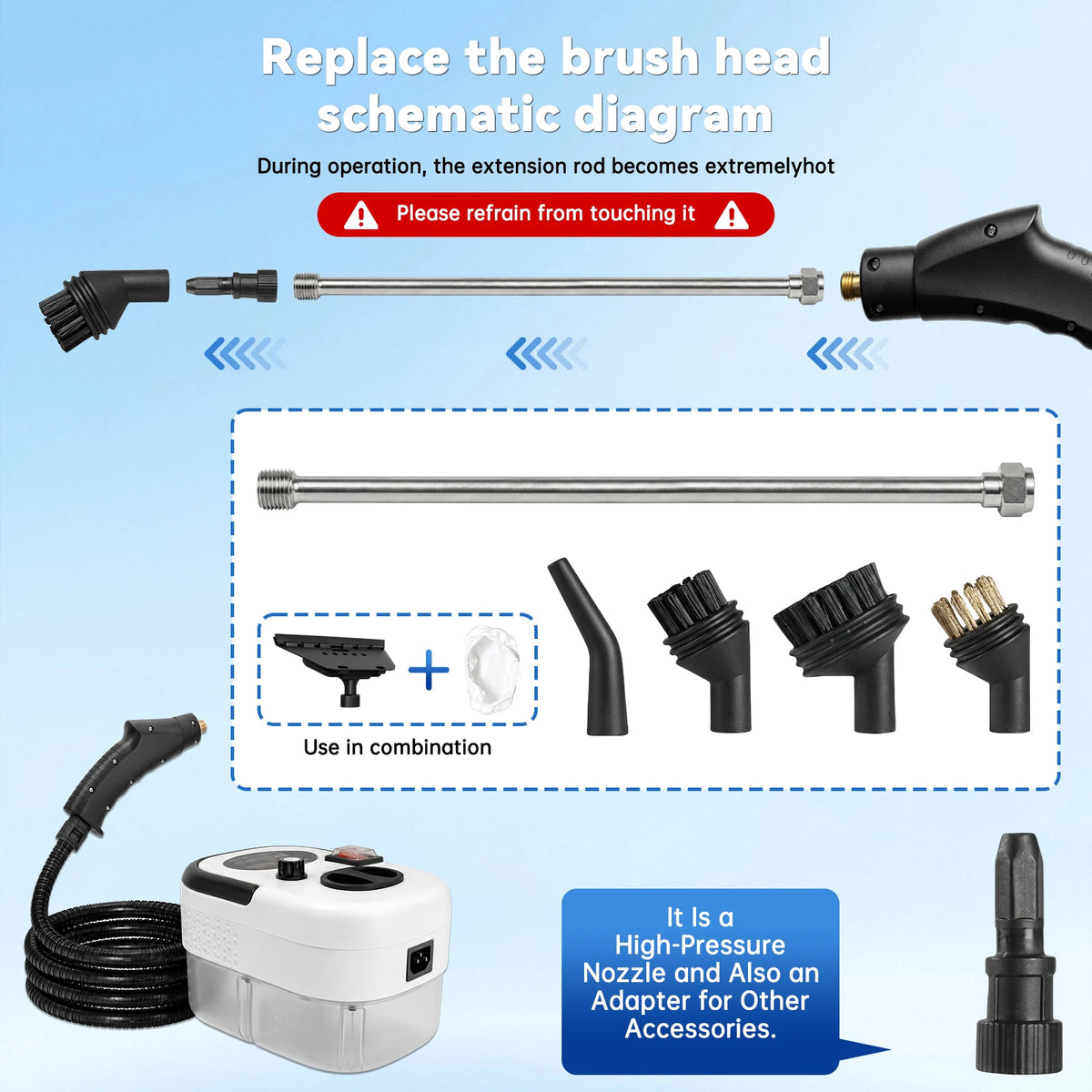 2500W Portable Handheld Steam Cleaner With Accessories