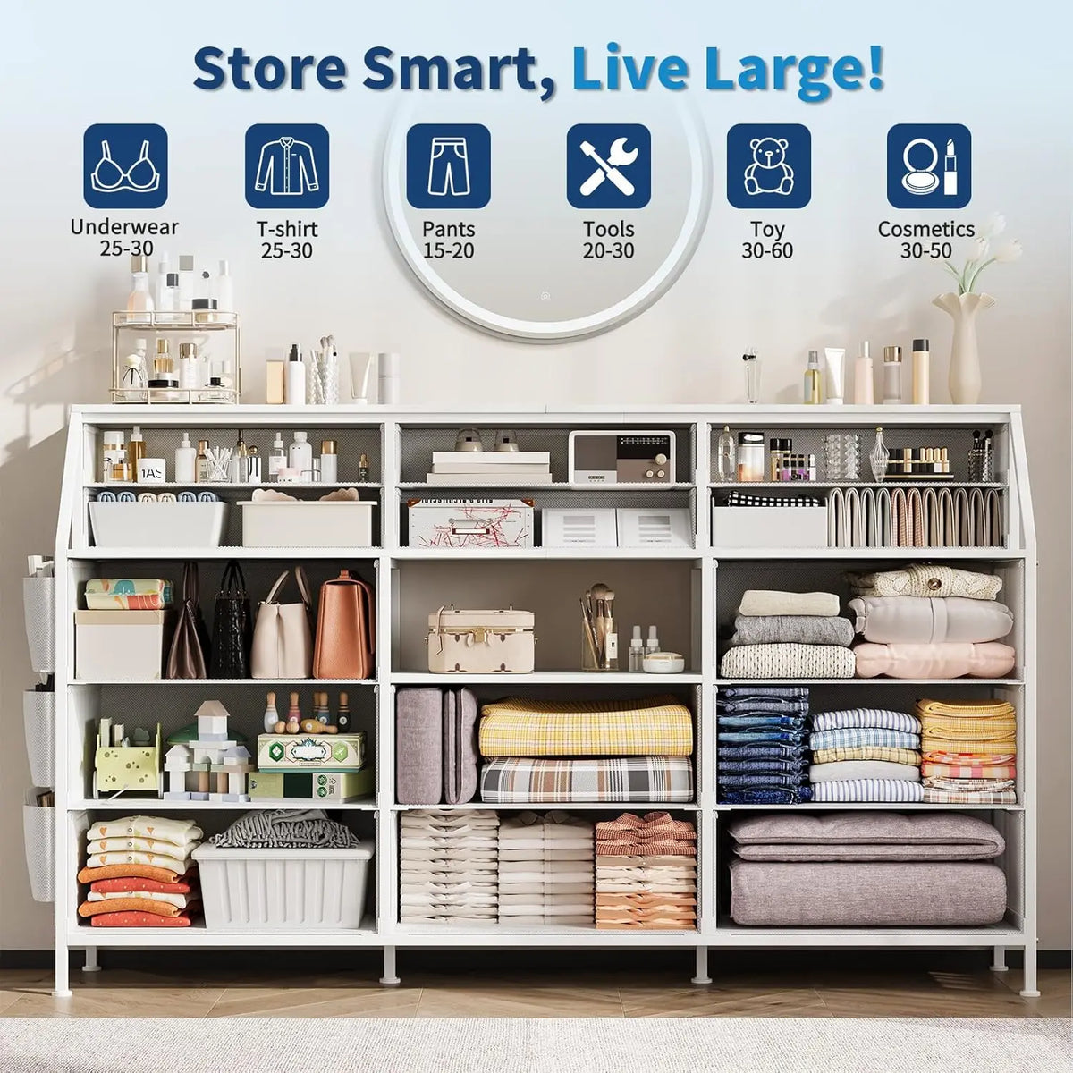 Twister CK 14 Drawer Fabric Dresser Wooden Top Bedroom Cabinet