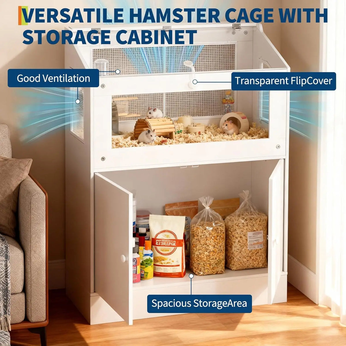 HiMISS Storage Cabinet Cage For Hamster Guinea Pig Rat Hedgehog