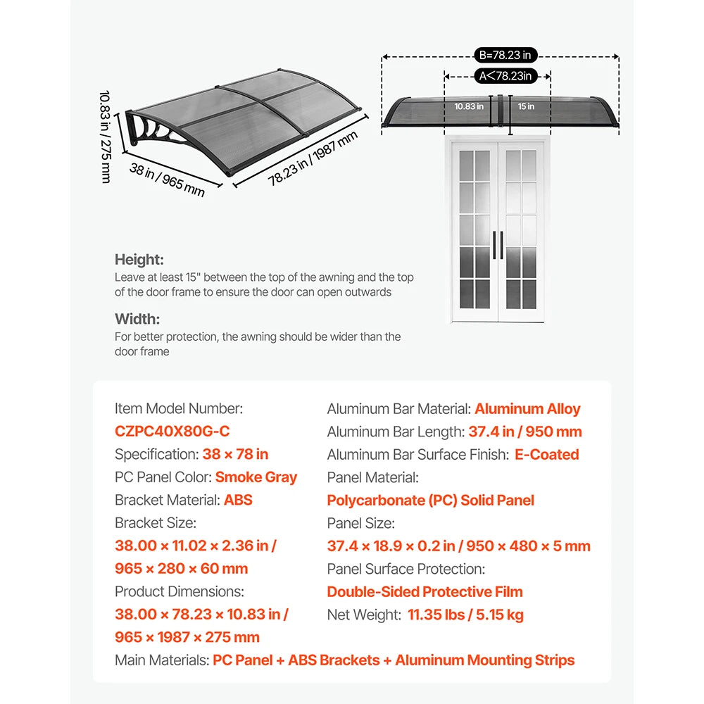 Succebuy Polycarbonate Door Canopy Abs Bracket Rain Shield