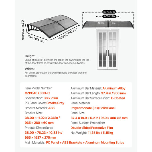 Succebuy Polycarbonate Door Canopy Abs Bracket Rain Shield
