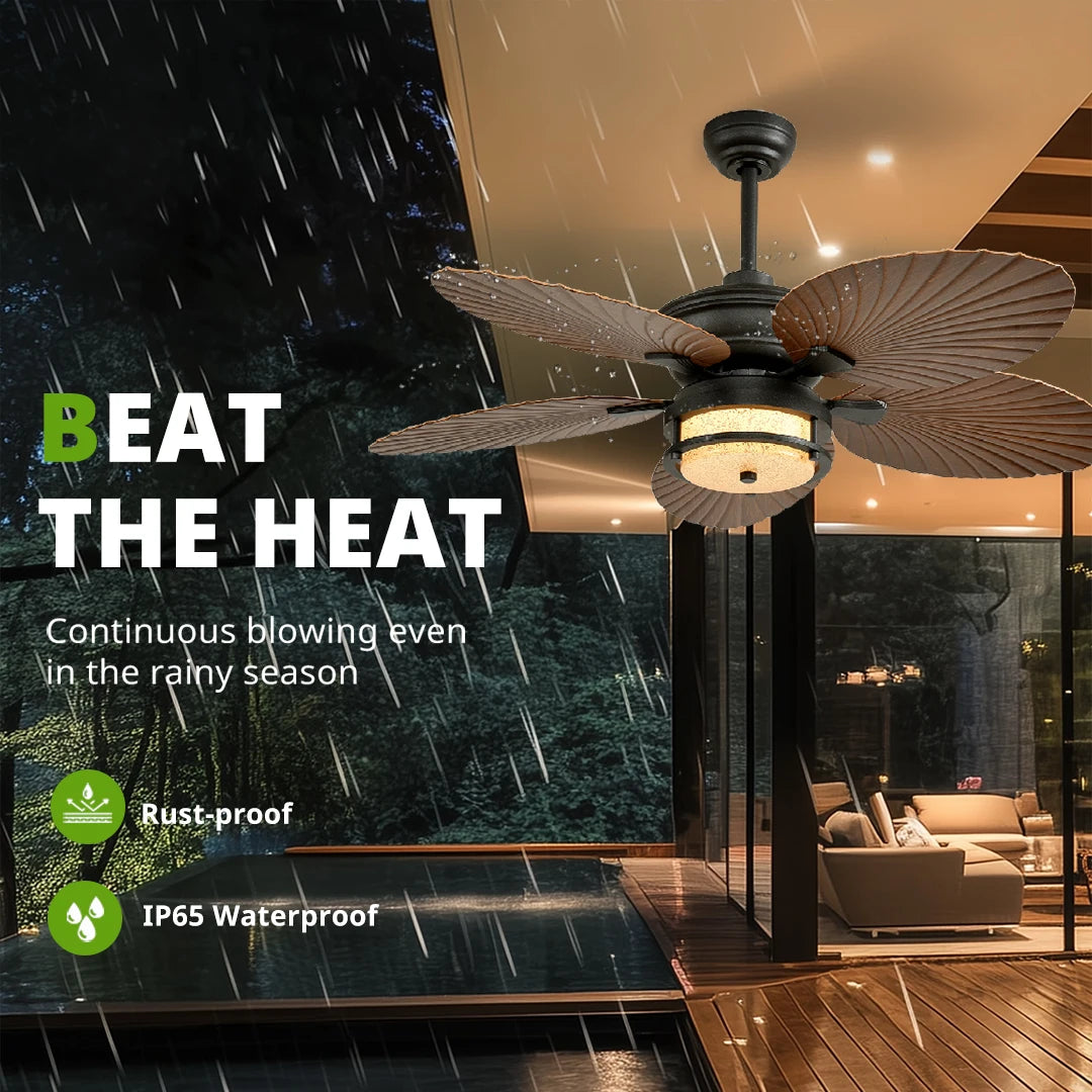 Orison 52 Inch Outdoor Ceiling Fan With Lights And Palm Leaf Blades