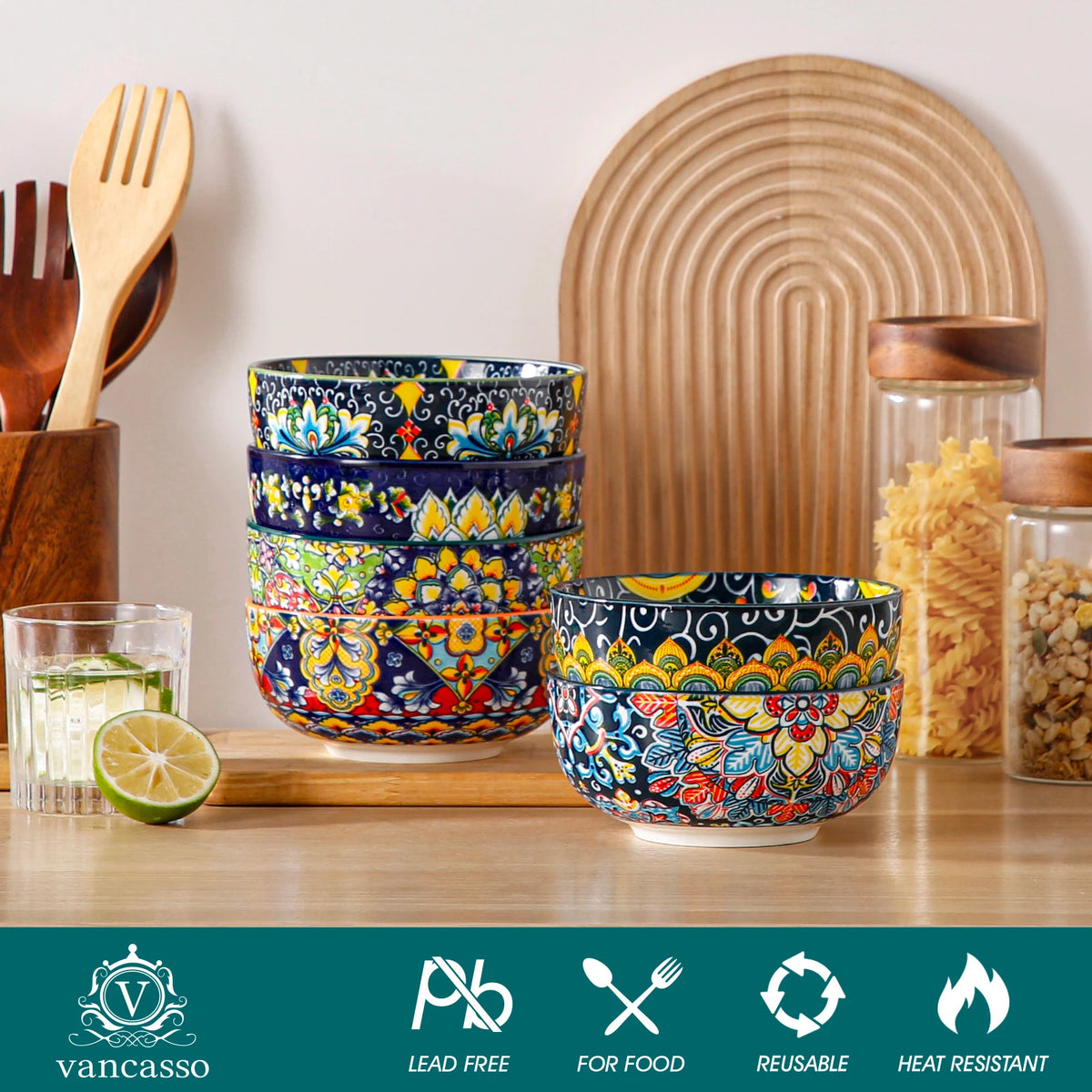 MALACASA Ceramic Bowls Set With Bohemian Floral Pattern Design