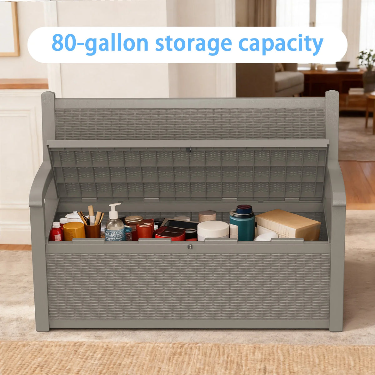 Weatherproof Rattan Look Outdoor Storage Bench Patio