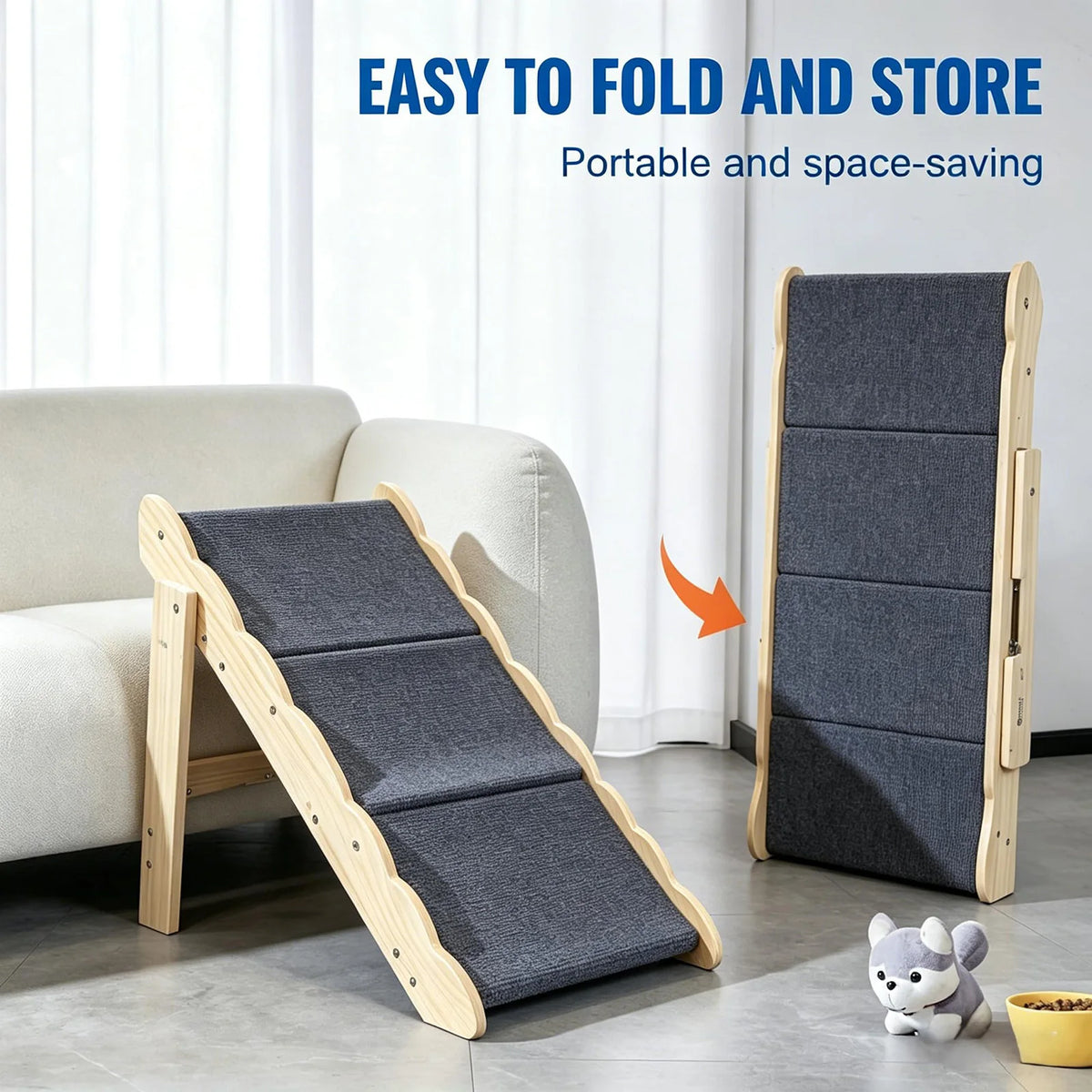 DishyKooker 3 Step Wooden Pet Stairs And Folding Dog Ramp