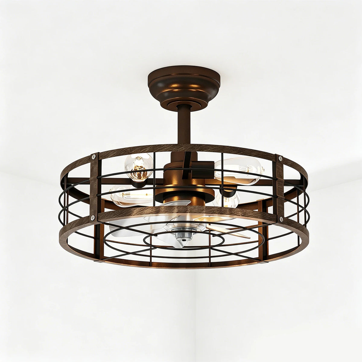 Adoolla 20 Inch Caged Flush Mount Ceiling Fan With Light And Remote