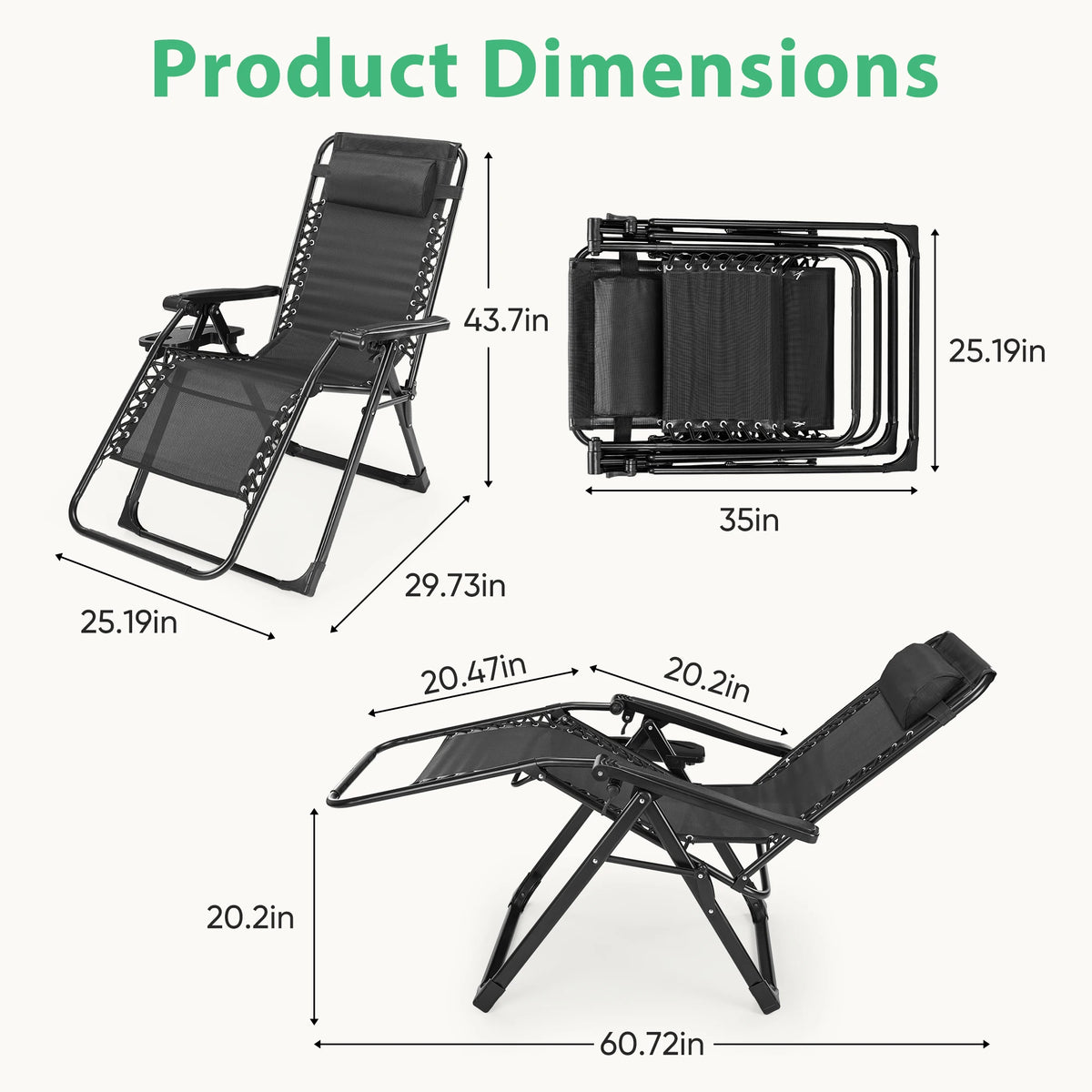 JHK Zero Gravity Recliner Portable Folding Patio Lounge Chair