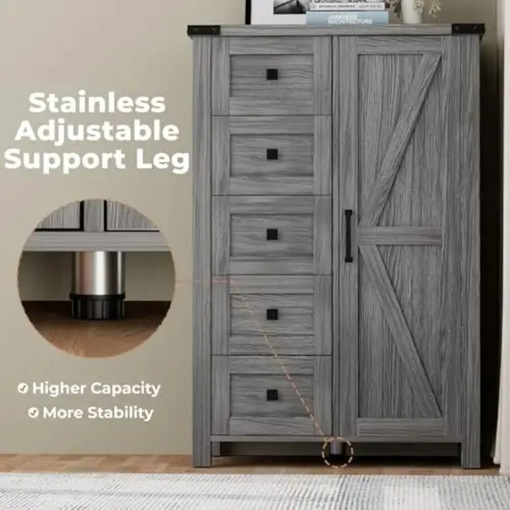 Farmhouse Style Barn Door Storage Cabinet For Bedroom Organization