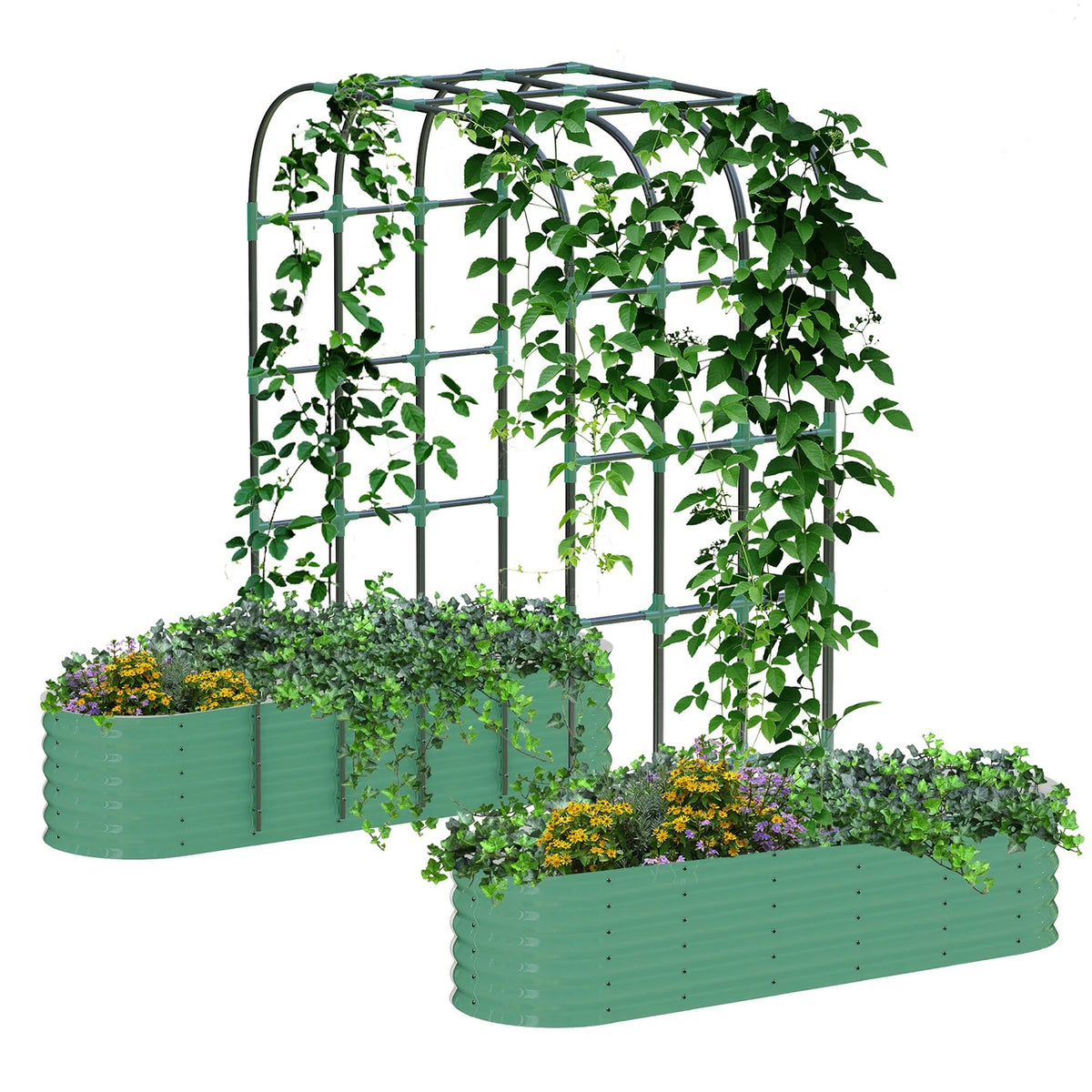 HiMISS Galvanized Raised Garden Bed With Arch Trellis