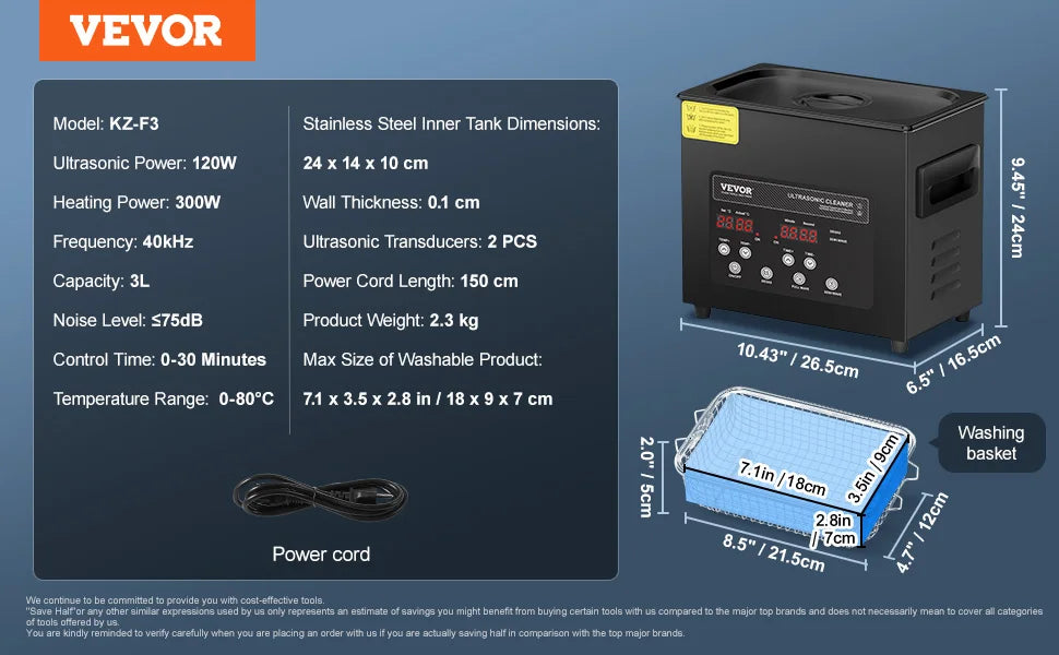 SucceBuy Portable Ultrasonic Cleaner With Adjustable Timer