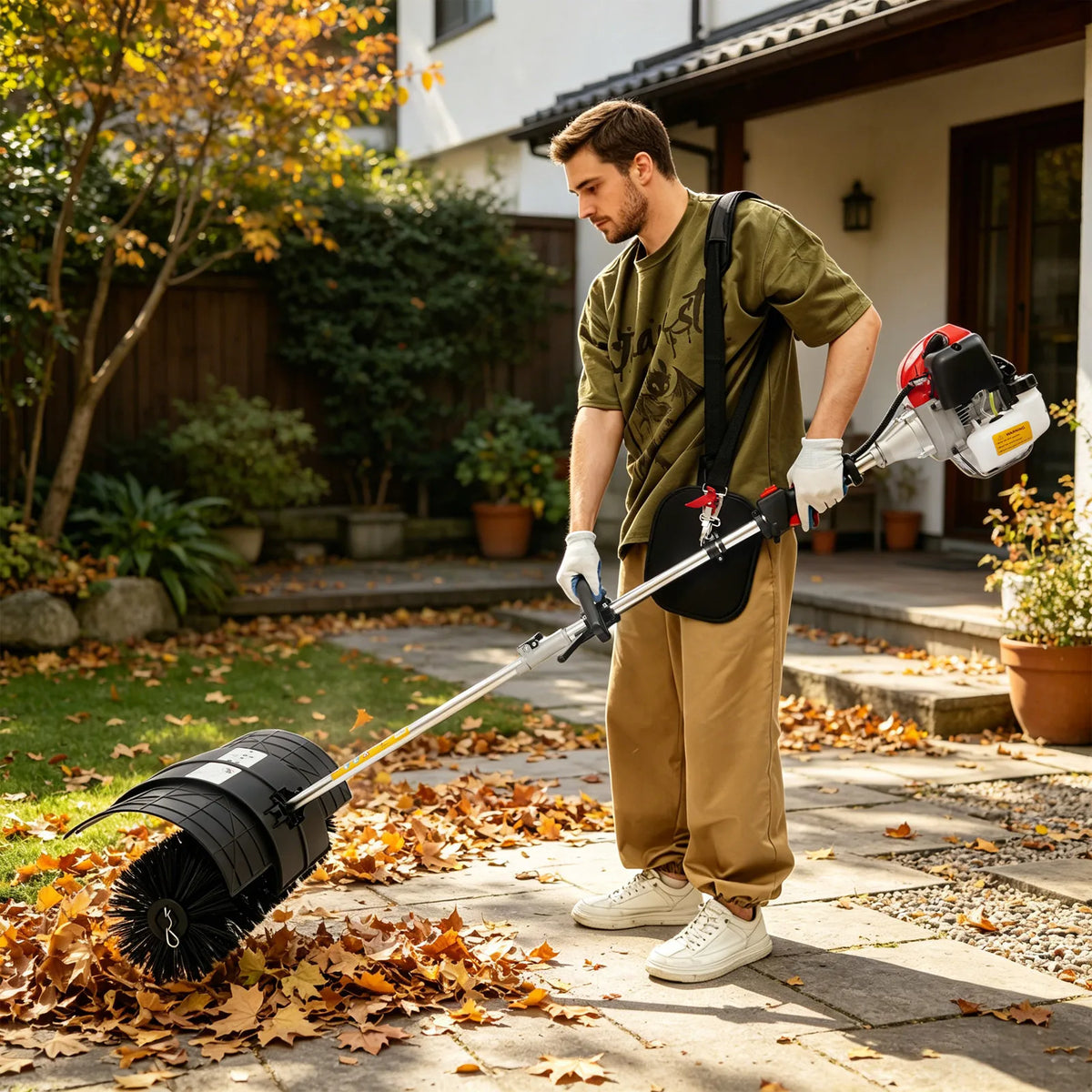 Bymaocar 52cc Gas Handheld Sweeper Broom 2.3HP Lawn Cleaner
