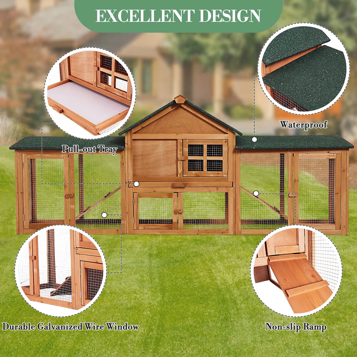 DishyKooker Wooden Rabbit Hutch With Double Runs And Tray