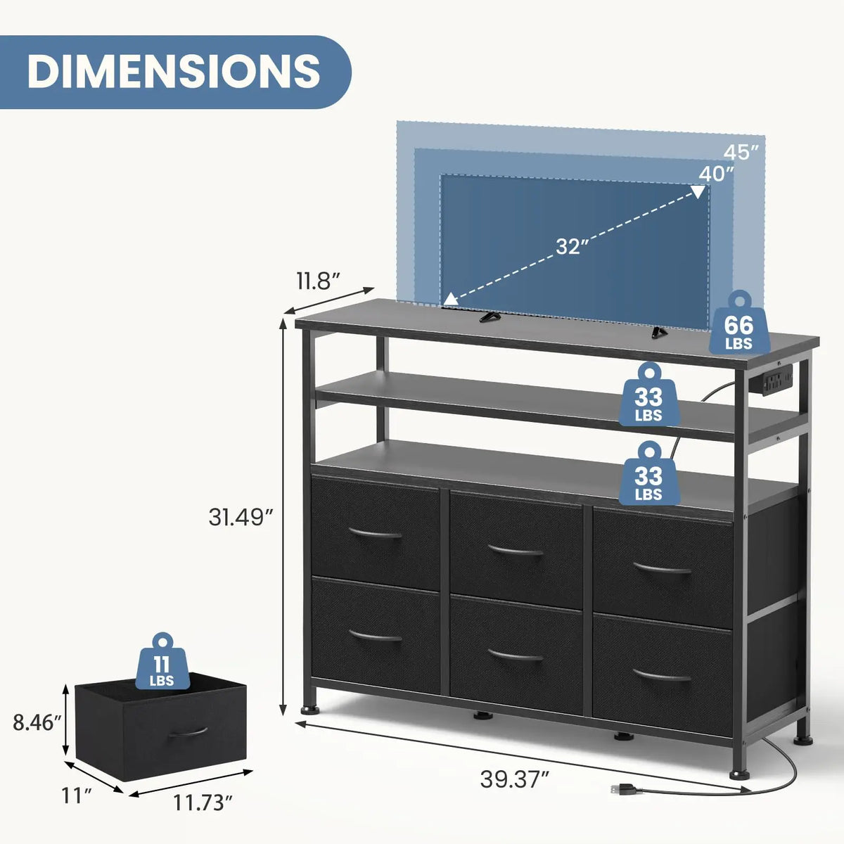 JHK TV Console With Six Fabric Drawers And Storage Shelf