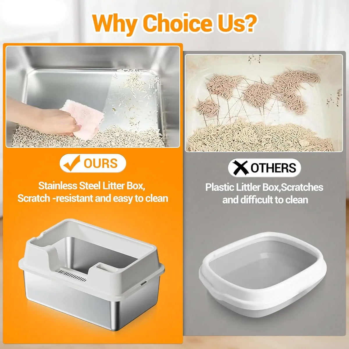 HiMISS Enclosed Stainless Steel Cat Litter Box With Tall Walls