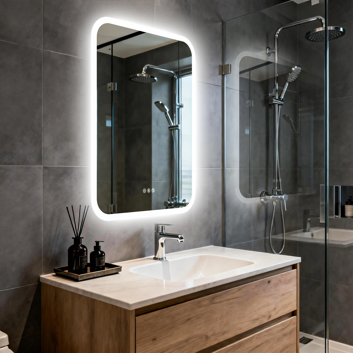 Smart LED Bathroom Mirror With Bluetooth Speakers And Touch Control