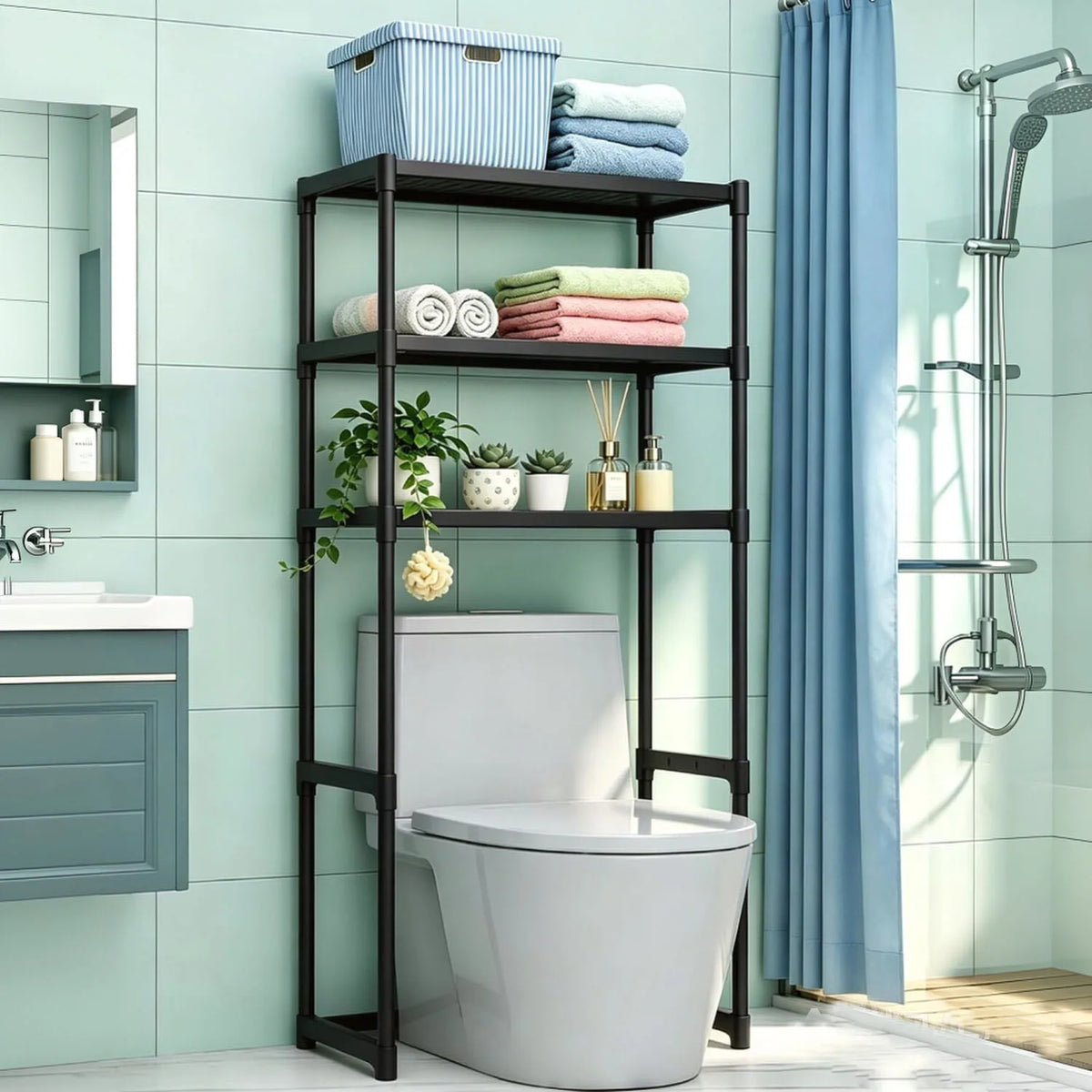HiMiss Freestanding Over The Toilet Bathroom Shelf Rack