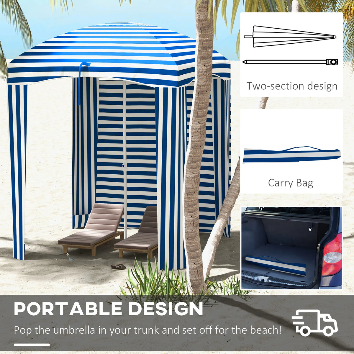 Outsunny Beach Cabana Umbrella With Bag And Windows