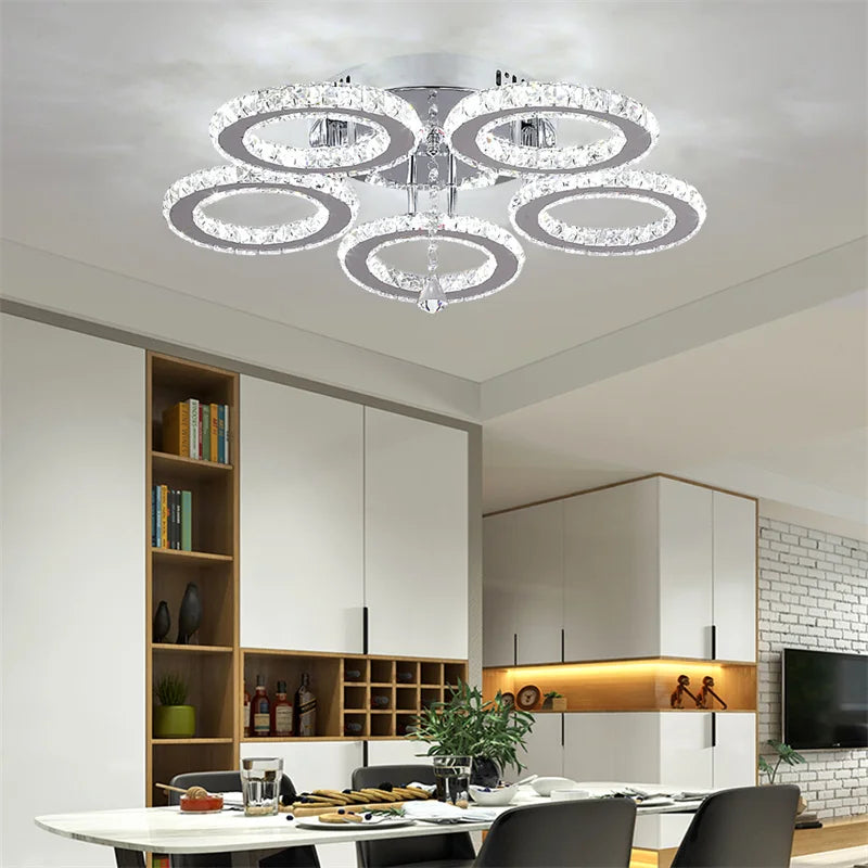 GreeLustr Modern LED Crystal Ring Pendant Chandelier Luxury Home Lighting