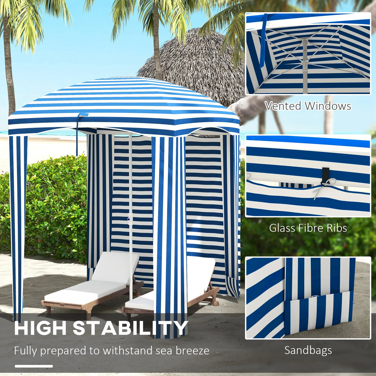 Outsunny Beach Cabana Umbrella With Bag And Windows