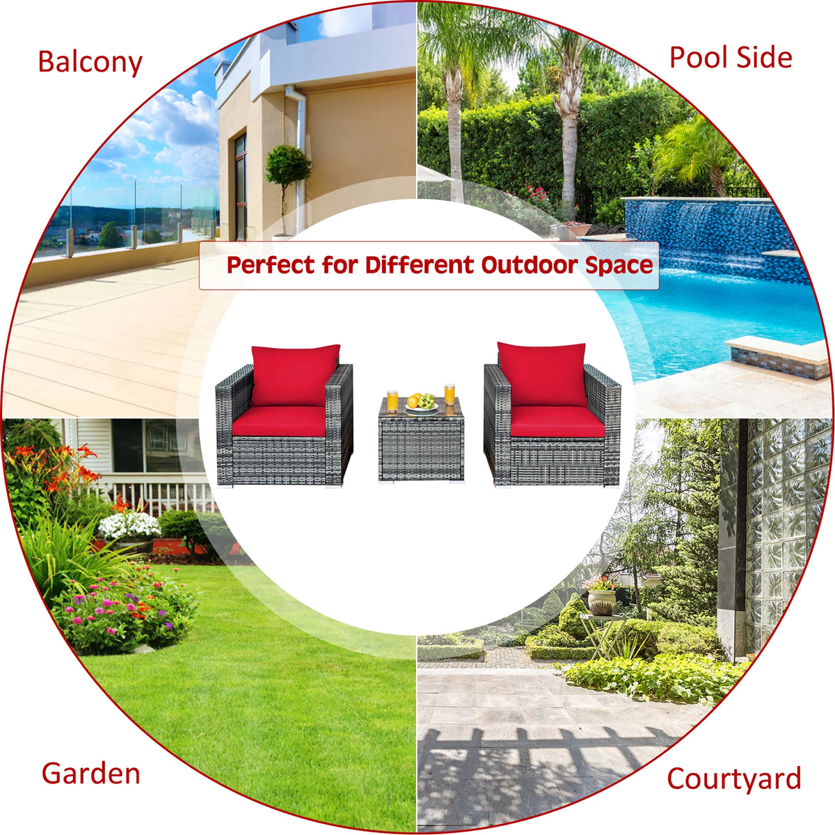 HOMASIS 3 Piece Patio Rattan Bistro Set With Cushioned Seating