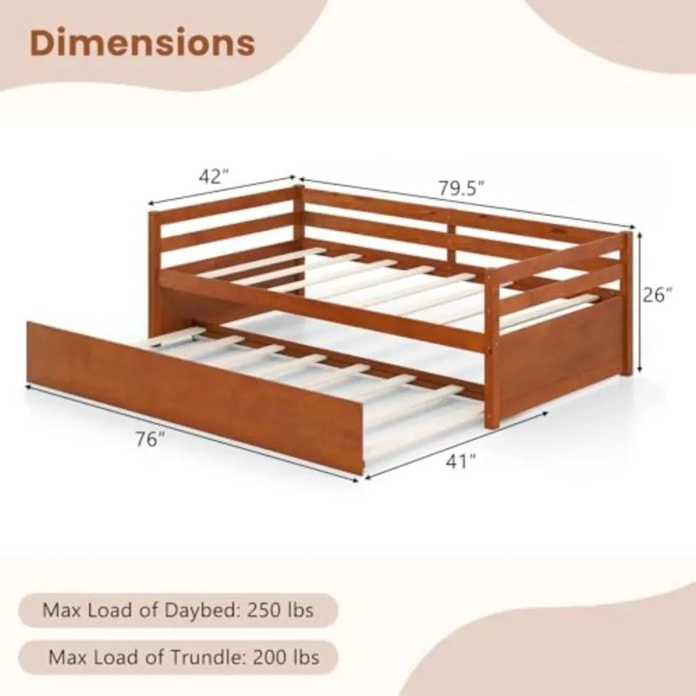 Mid Century Modern Daybed With Trundle And Wood Slat Support