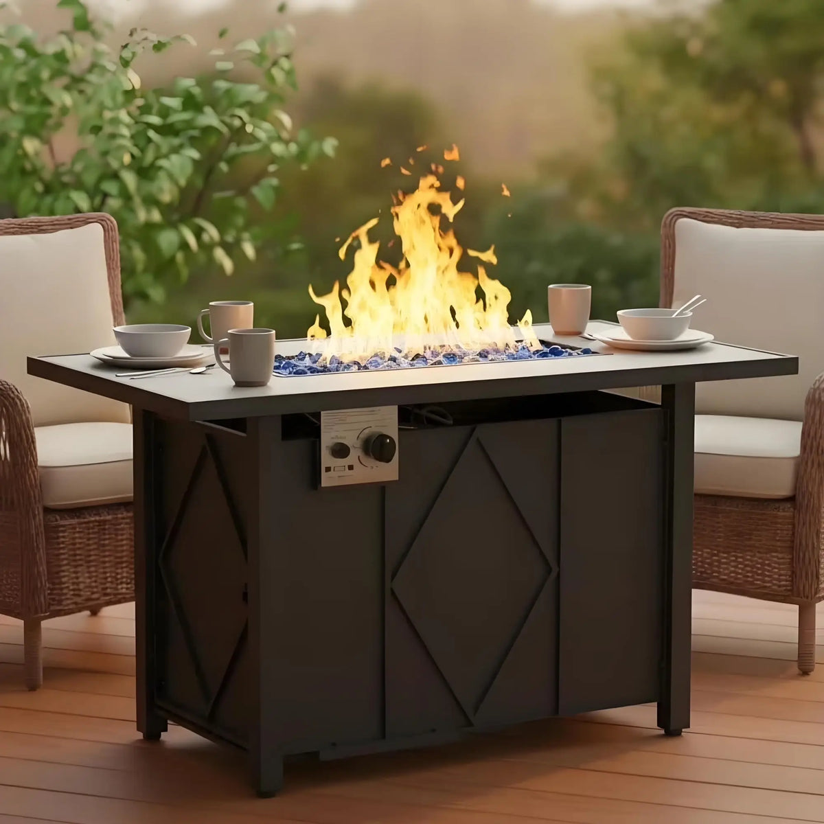 JHK Stainless Steel Propane Fire Pit Table For Outdoor Patio
