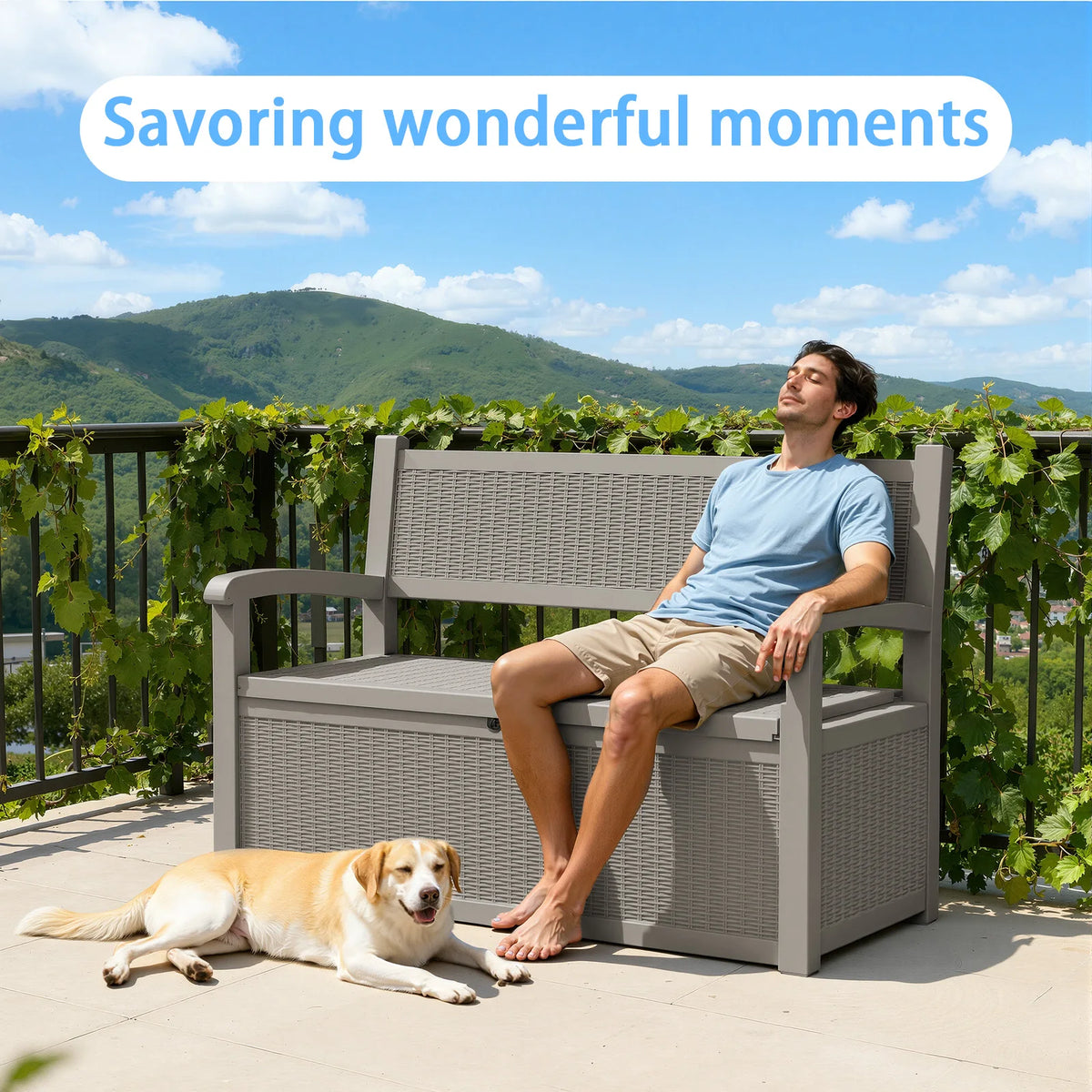 Weatherproof Rattan Look Outdoor Storage Bench Patio