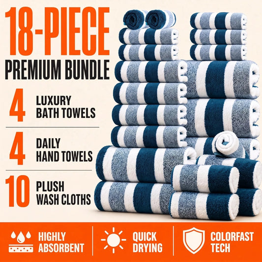 18 Piece Quick Dry Bath Towel Set With Exceptional Absorption
