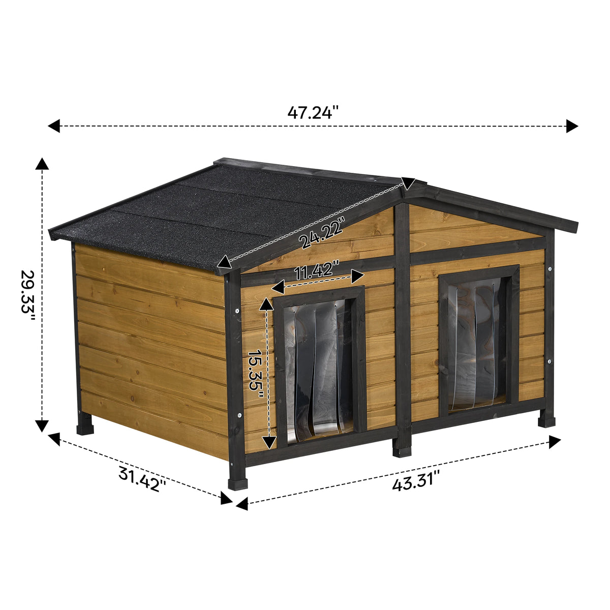 Outdoor Natural Wood Dog House Double Door Waterproof Kennel For Pets