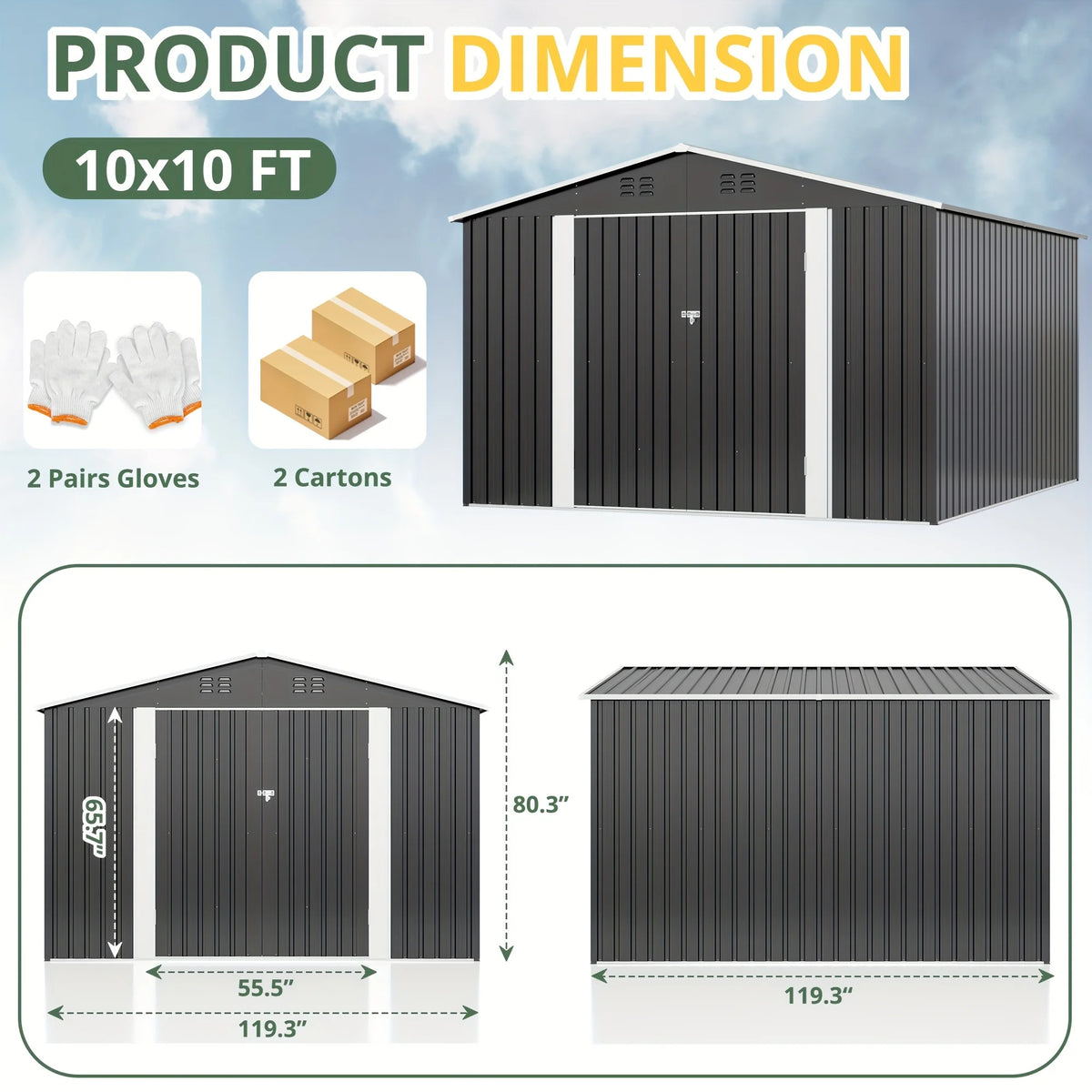 VIWAT Outdoor Metal Storage Shed Heavy Duty Lockable Door Backyard