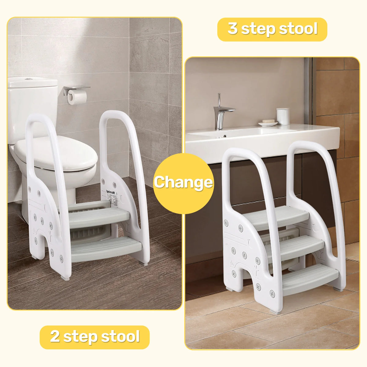 Secure Dual Step Stool With Side Handles For Kids Bathroom