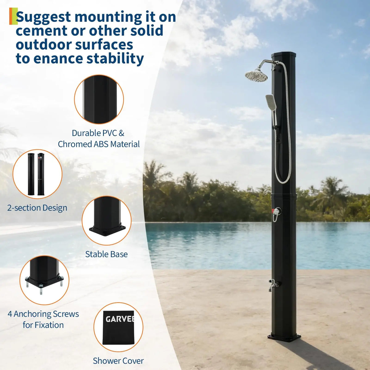 HiMISS Solar Heated Freestanding Pool Shower Kit Handheld Foot Faucet